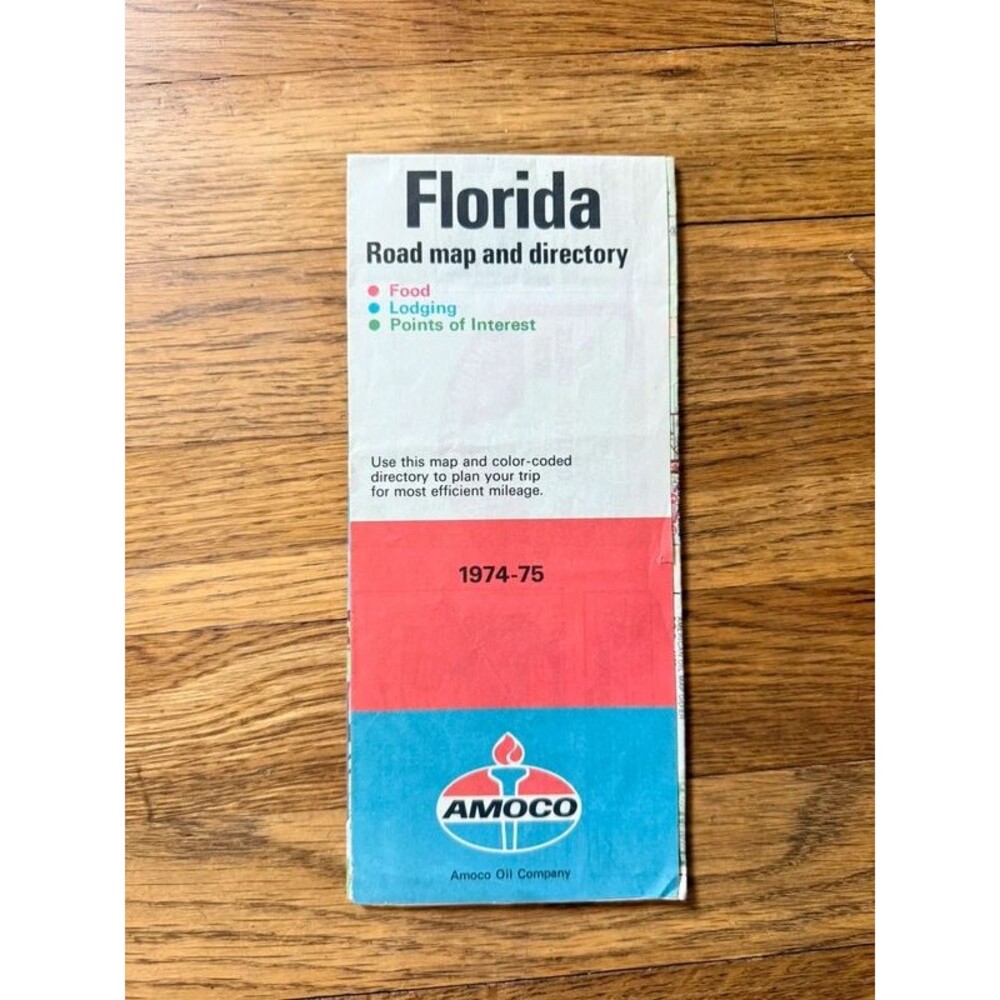 Vintage amoco 1974-1975 Florida road map and directory